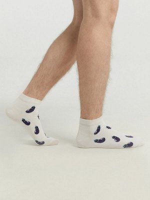 Носки мужские белые с рисунком в виде баклажанов (1 упаковка по 5 пар)