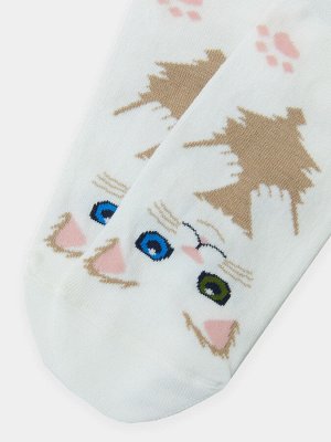Носки женские белые с рисунком в виде котят (1 упаковка по 5 пар)