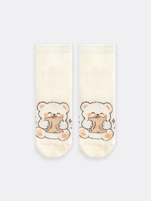 Носки женские кремово-бежевые в виде медвежат (1 упаковка по 5 пар)