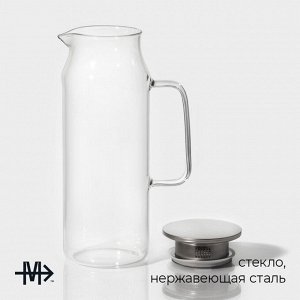 Кувшин для воды Magistro «Богема», 1.7 л, 10x27.5 см, стекло, с металлической крышкой, крышки серебристый