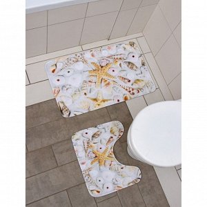 Набор ковриков для ванной и туалета Доляна «Ракушки», 2 шт, 45x36, 75x44 см