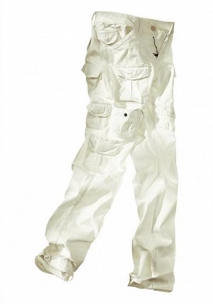 1r Брюки, белые MASON_S Небрежные брюки с узкими штанинами, ширина ок. 34 см, нормальная посадка. Молния, многочисленные карманы с клапанами на штанинах (6 карманов справа, 5 слева). Боковые вшитые ка