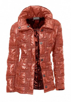 1r Куртка, терракотовая Mandarin Мода для холодного времени года. Спортивная куртка с легким блеском. Слегка присборенная, в стиле под клетку. Обрамляющий фигуру силуэт с большим воротником-стойкой, п