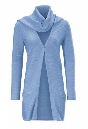 1к PATRIZIA DINI  Кардиган, голубой  Дизайнерский пуловер с шалью. Обрамляющий фигуру свободный силуэт с треугольным вырезом, пришитой шалью, 2 вшитыми карманами и краями резиночной вязкой. Длинные ру