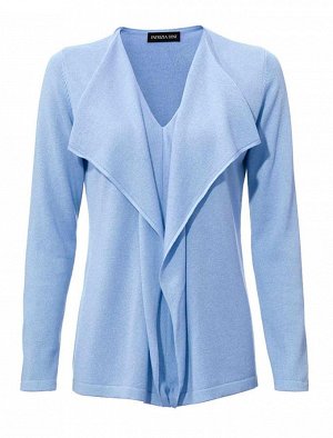1к PATRIZIA DINI  Пуловер, голубой  Кашемир - идеальный материал для низких температур. Стильный волан спереди. Подчеркивающий фигуру силуэт с женственным треугольным вырезом и длинными рукавами. Длин