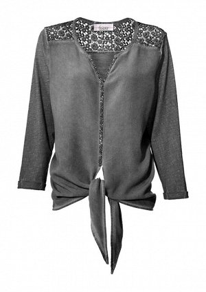 1r Блузка, серая Linea Tesini Модный образ для любого повода. Эффектная прозрачная кружевная вставка на плечах и затылке. Блестящая отделка стразами и завязки спереди. Свободный силуэт и модные рукава