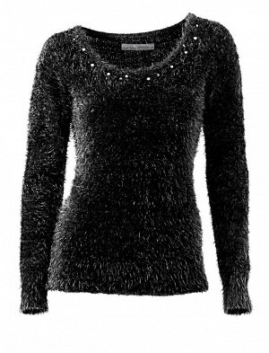 1к Пуловер, черный  Ashley Brooke Нежный шарм мягкого пуловера из эффектной пряжи с отделкой блестками на вырезе притягивает взгляд. Подчеркивающий фигуру силуэт с женственным круглым вырезом горловин