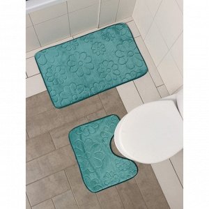 Набор ковриков для ванной и туалета Доляна «Поле», 2 шт, 39x50, 50x80 см, цвет зелёный