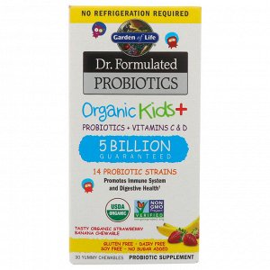 Garden of Life, Пробиотическая добавка Dr. Formulated Probiotics, Organic Kids +, пробиотики и витамины C и D, 5 млрд, вкусная о