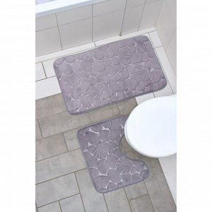 Набор ковриков для ванной и туалета Доляна «Галька, ракушки», 2 шт, 40x50 см, 50x80 см, цвет серый