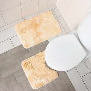 Набор ковриков для ванной и туалета Доляна «Пушистик», 2 шт, 35x40, 40x60 см, цвет бело-коричневый