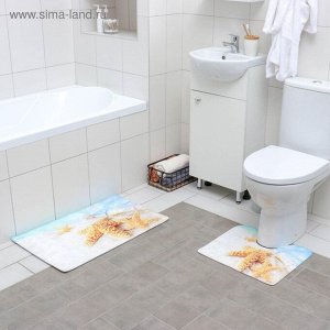Набор ковриков для ванной и туалета Доляна «Звёзды на песке», 2 шт, 37x45, 45x75 см