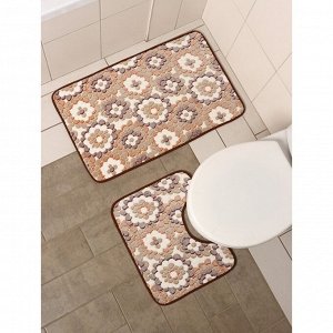 Набор ковриков для ванной и туалета Доляна «Бежевая фантазия», 2 шт, 40x50 см, 50x80 см