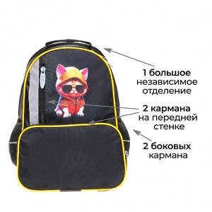 Рюкзак школьный, 37 х 26 х 13 см, эргономичная спинка, Calligrata ОРТ "Крутой кот"