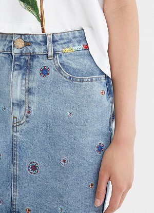 DESIGUAL - джинсовая мини-юбка с вышивкой