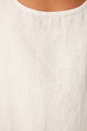 Белое платье макси из 100% льна со спинкой и деталями