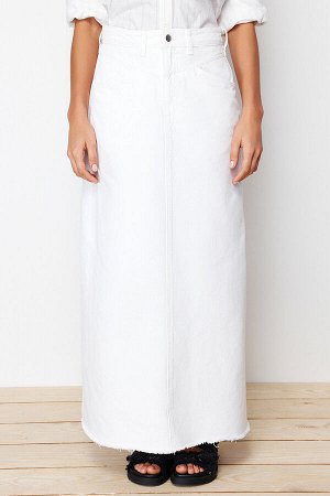 Макси джинсовая юбка с белой строчкой