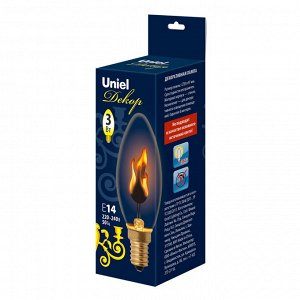 Лампа декоративная с типом свечения "эффект пламени" IL-N-C35-3/RED-FLAME/E14/CL. Форма «свеча», прозрачная.