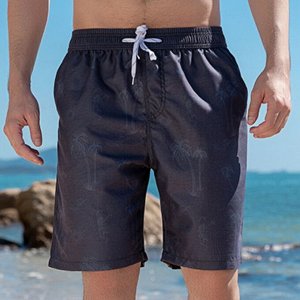 Мужские пляжные  быстросохнущие шорты с эластичным поясом, с принтом, быстросохнущие, черный