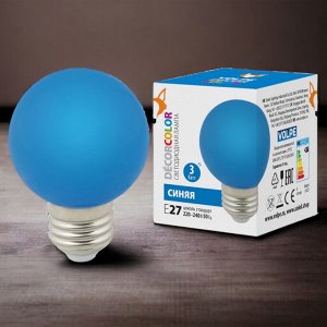 Лампа декоративная светодиодная. Форма "шар", матовая. Цвет синий. LED-G60-3W/BLUE/E27/FR/С