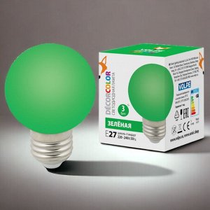 Лампа декоративная светодиодная, форма "шар", матовая. Цвет зеленый. LED-G60-3W/GREEN/E27/FR/С