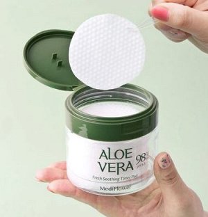 Medi Flower Тонер пэды для лица успокаивающие с экстрактом алоэ вера Pad Toner Aloe Vera Fresh Soothing 98% Ph5.5, 180 мл (60 шт)