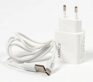 Зарядное устройство220V APPACS APEUT52a, кабель TYPE-C,2USB 2.4A