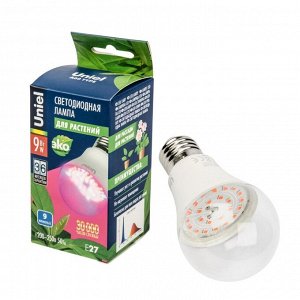 Фитолампа (лампа для растений светодиодная) LED-A60-9W/SP/E27/CL ALM01WH. прозрачная колба.