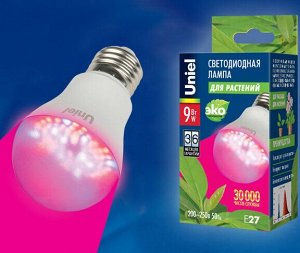 Фитолампа (лампа для растений светодиодная) LED-A60-9W/SP/E27/CL ALM01WH. прозрачная колба.