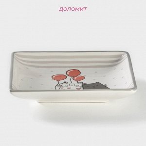 Блюдо сервировочное Доляна «Уютные коты», 15x15x3 см, белое