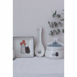 Блюдо сервировочное Доляна «Уютные коты», 15x15x3 см, белое