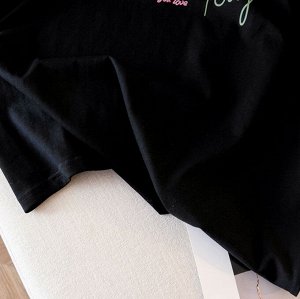 Женская футболка с цветочным принтом, черный