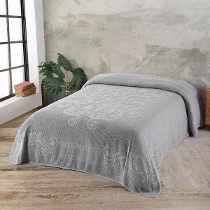 Плед 1.5-спальный, 160х220 см, подарочная коробка, жаккард, 100% хлопок, серый
