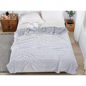 Плед евро, 200х220 см, велсофт жаккард, 100% полиэстер, CL Home, Marmari Полоски, серый