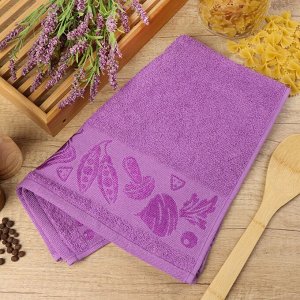 Полотенце кухонное махровое, 35х60 см, 100% хлопок, Вышневолоцкий текстиль, Бордюр овощи, сиреневое,