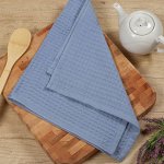 Полотенце кухонное вафельное, 40х60 см, 270 г/м2, 100% хлопок, Barkas, Эльза, серо-голубое, Узбекист