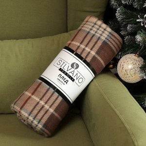 Плед 130х170 см, флис, 100% полиэстер, Silvano, Клетка, коричнево-бежевый