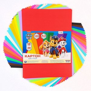 Цветной картон тонированный, А3, 36 листов, 18 цветов, немелованный, двусторонний, в пакете, 140 г/м², «Щенячий патруль»