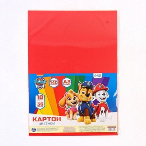 Цветной картон тонированный, А3, 36 листов, 18 цветов, немелованный, двусторонний, в пакете, 140 г/м², «Щенячий патруль»