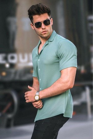Мужская мятно-зеленая рубашка с коротким рукавом 5500