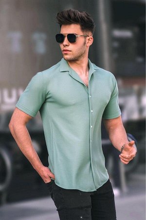 Мужская мятно-зеленая рубашка с коротким рукавом 5500
