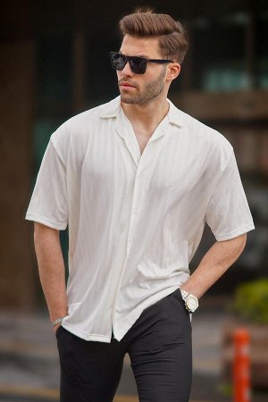 Мужская рубашка в полоску с коротким рукавом экрю 6738