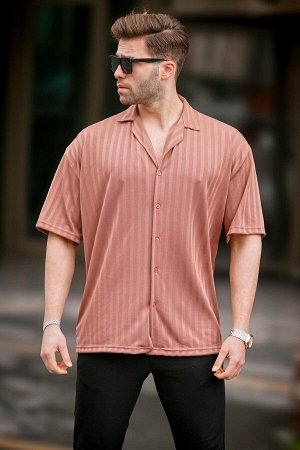 Мужская рубашка в кирпичную полоску с коротким рукавом 6738