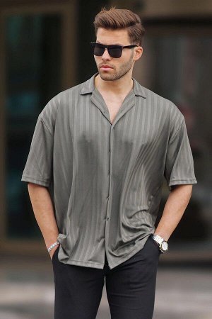 Мужская рубашка цвета хаки в полоску с коротким рукавом 6738