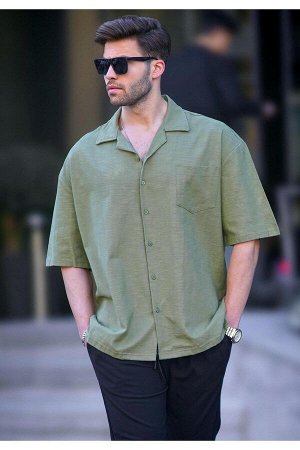 Мужская рубашка Oversize цвета хаки с коротким рукавом 6737