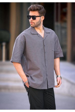Дымчатая мужская рубашка Oversize с коротким рукавом 6737