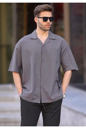 Дымчатая мужская рубашка Oversize с коротким рукавом 6737