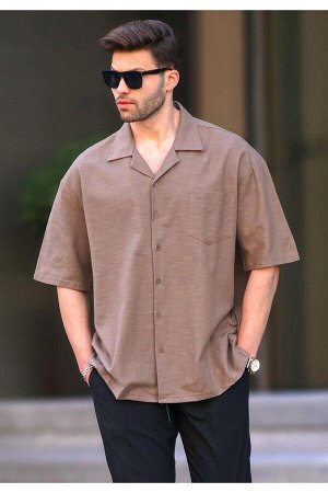 Коричневая мужская рубашка оверсайз с коротким рукавом 6737