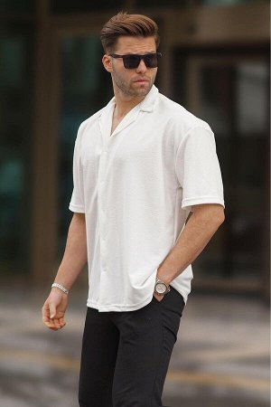 Белая мужская рубашка с коротким рукавом 6736