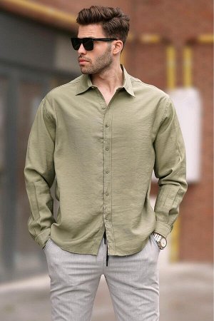 Мужская рубашка Oversize цвета хаки с длинным рукавом 6733